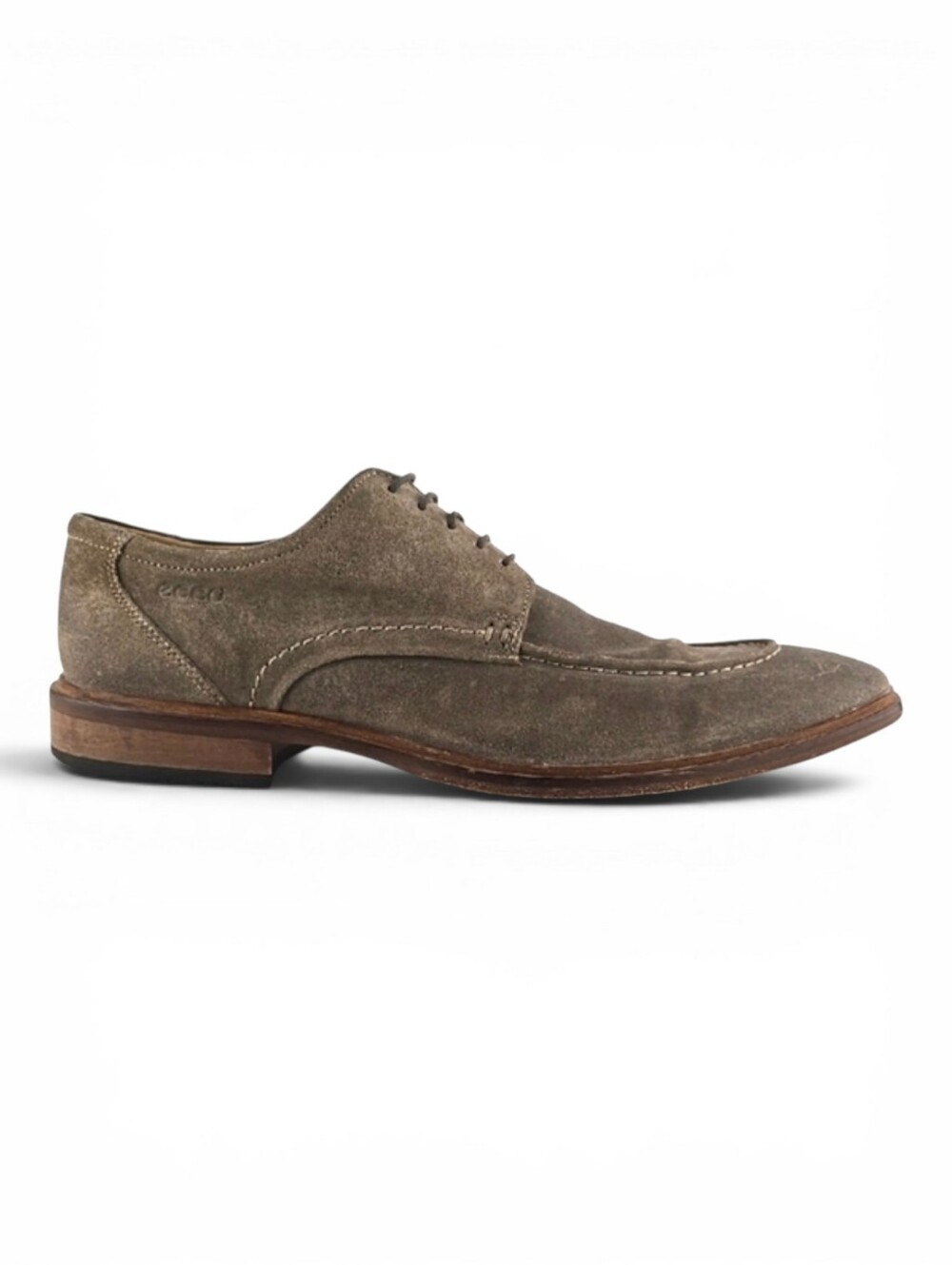 ECCO Men's Taupe Oxfords Lace Up Suede Leather Apron Dress Derby Shoes 45
